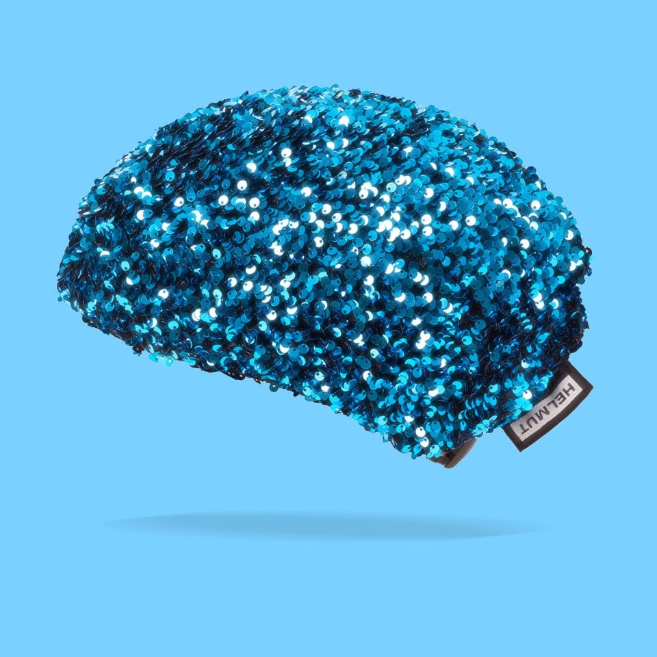 Couvre casque paillettes bleu adulte