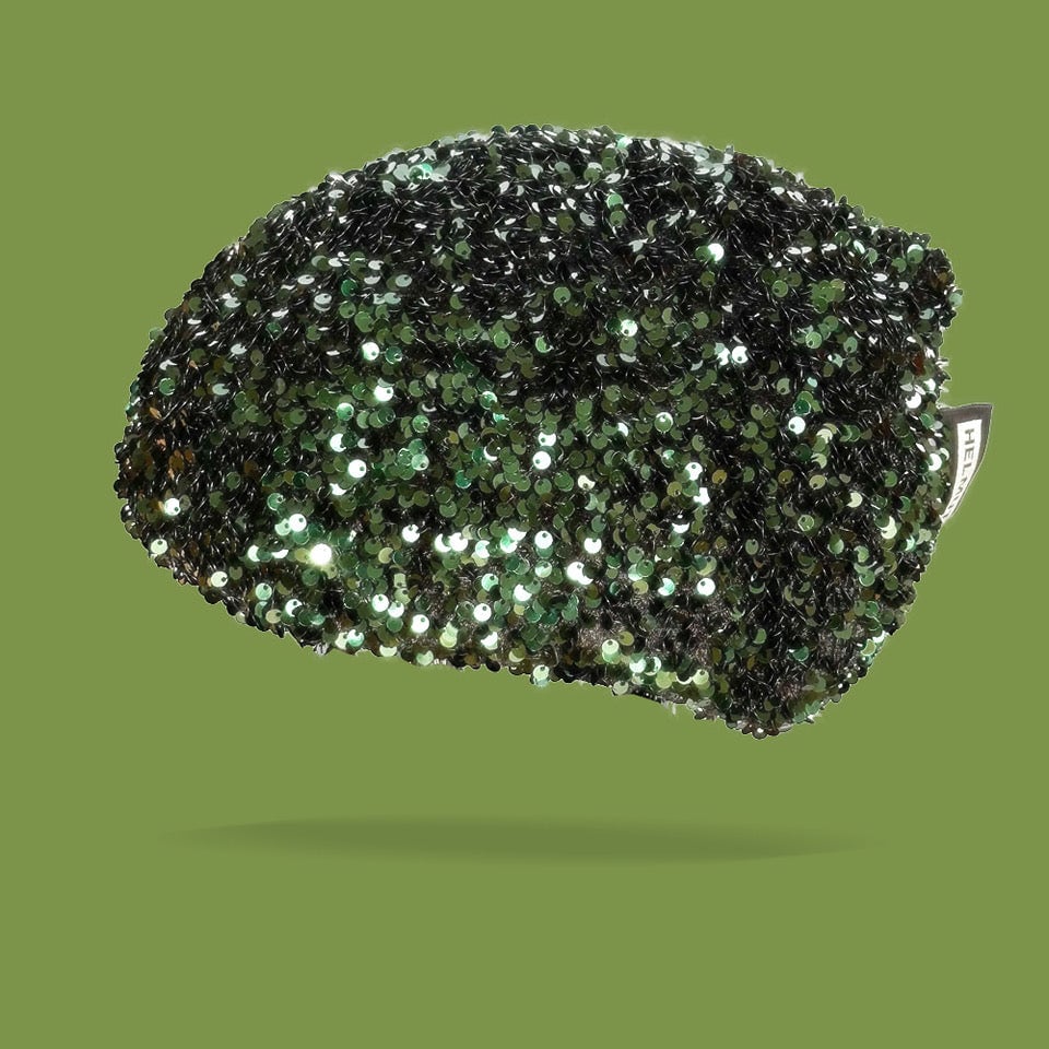 Couvre casque paillettes vert adulte