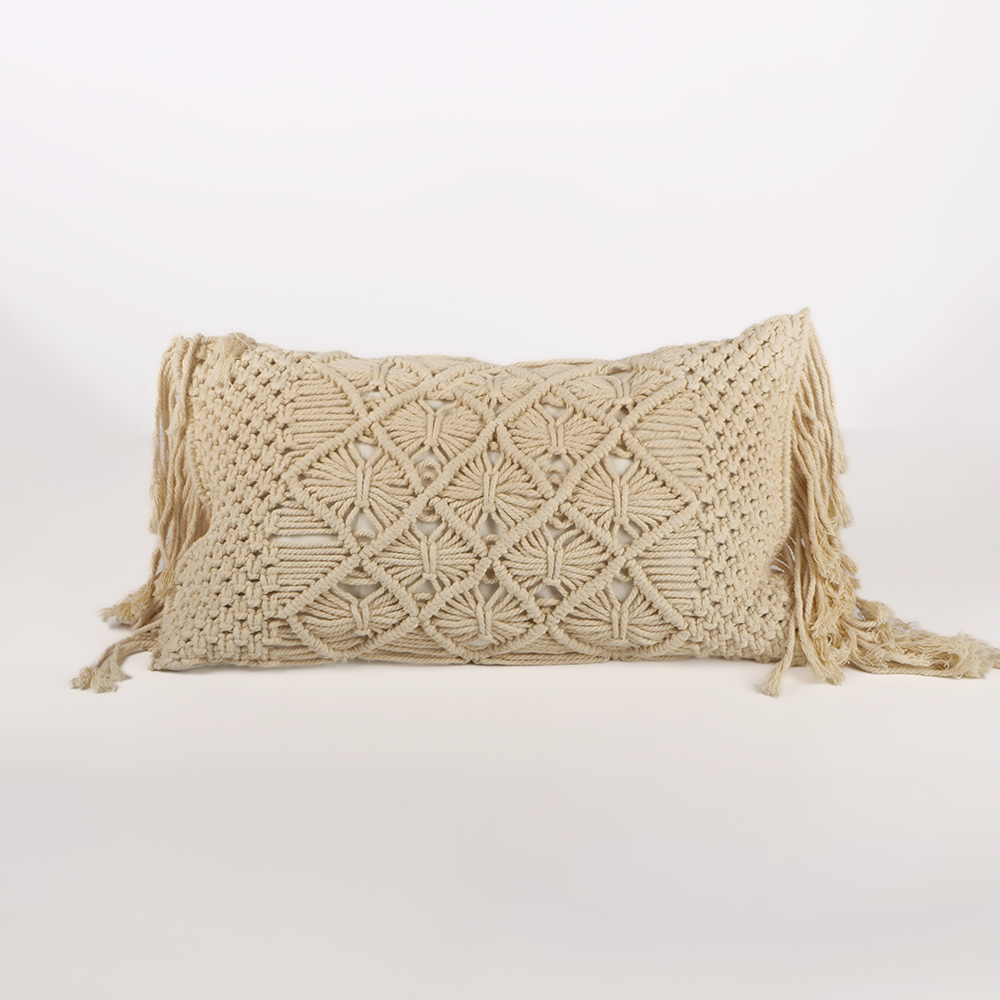 Coussin rectangulaire macramé à frange