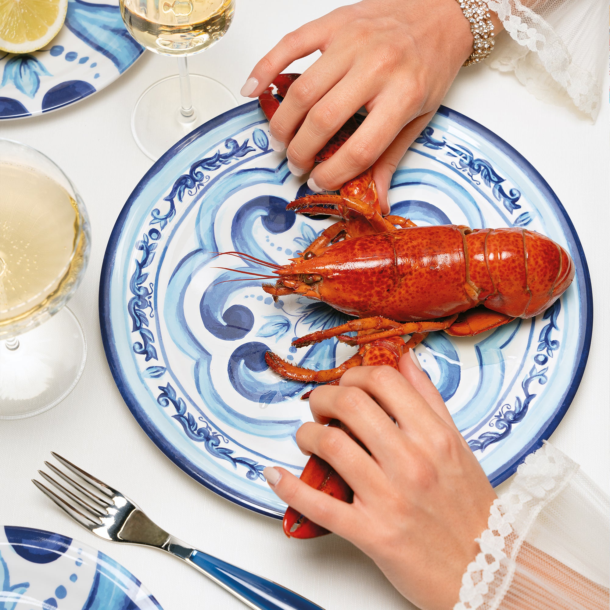 Assiette plate en mélamine bleu guzzini