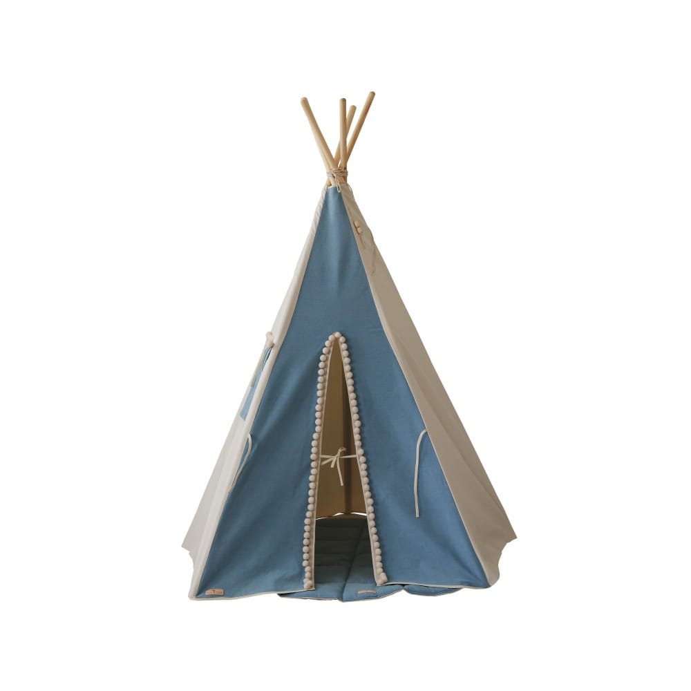 Tente tipi bleu jean avec pompoms