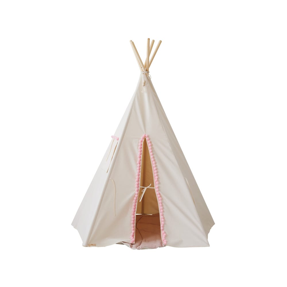 Tente tipi avec pompoms - beige rose