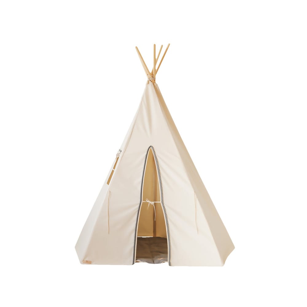 Tente tipi avec pompoms - beige gris