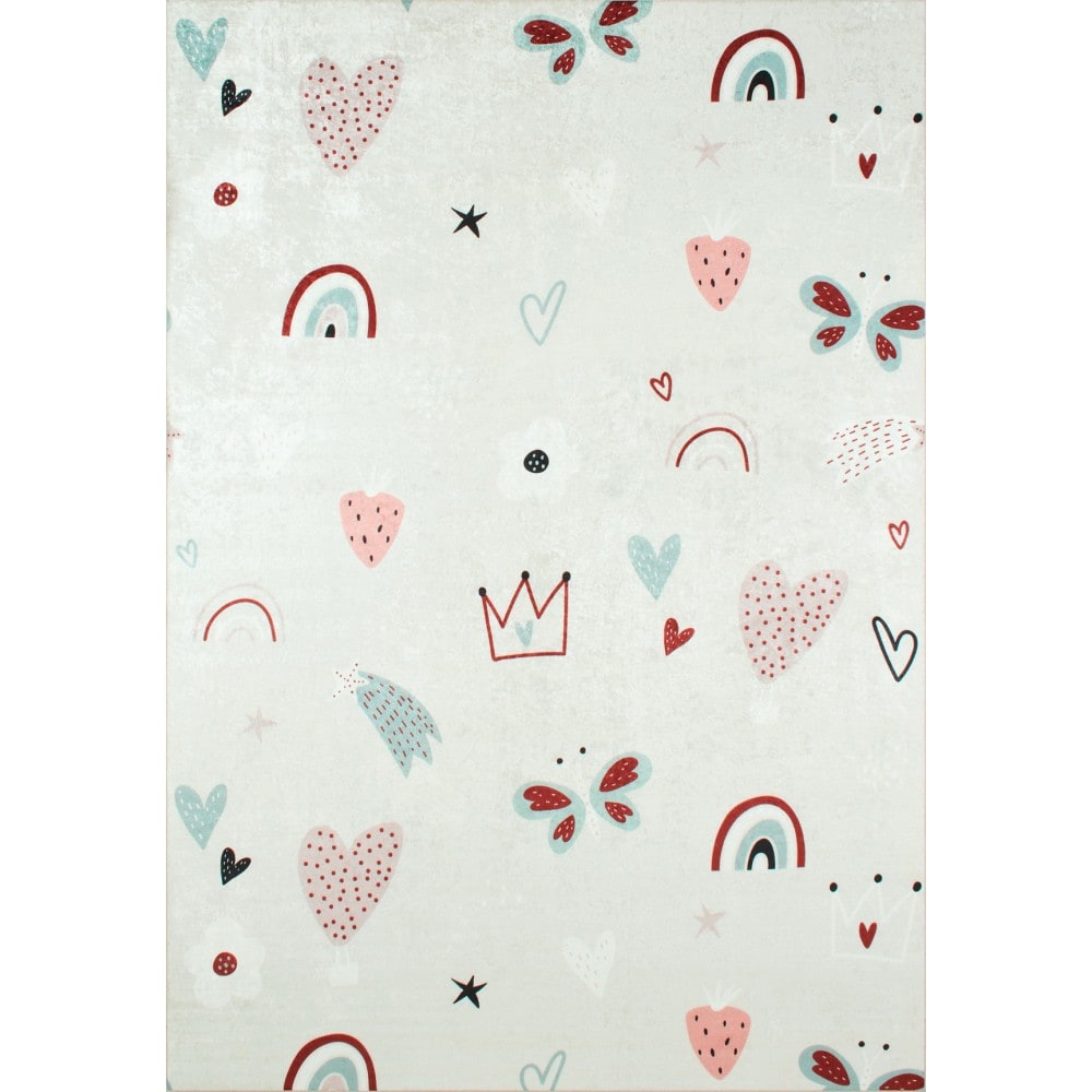 Tapis enfant coeur et arc en ciel rose p