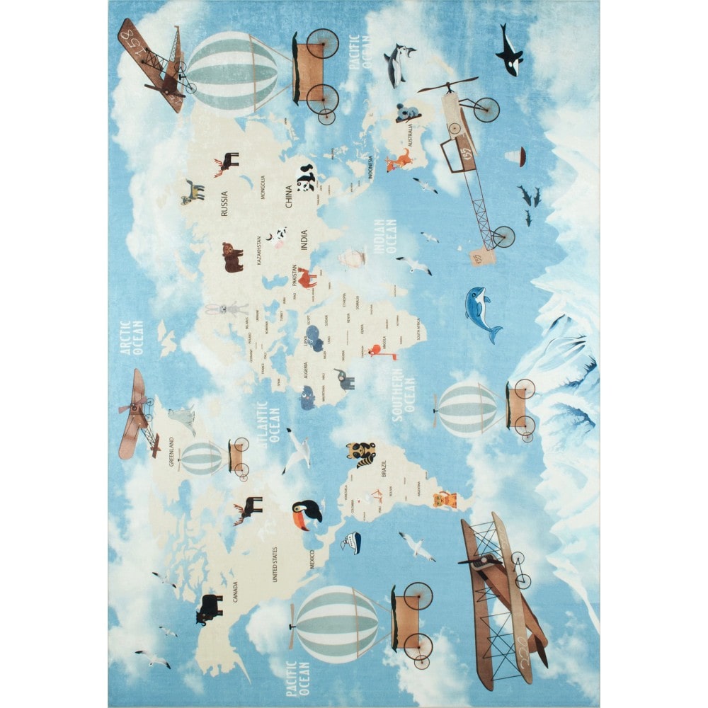 Tapis enfant carte du monde happy bleu p