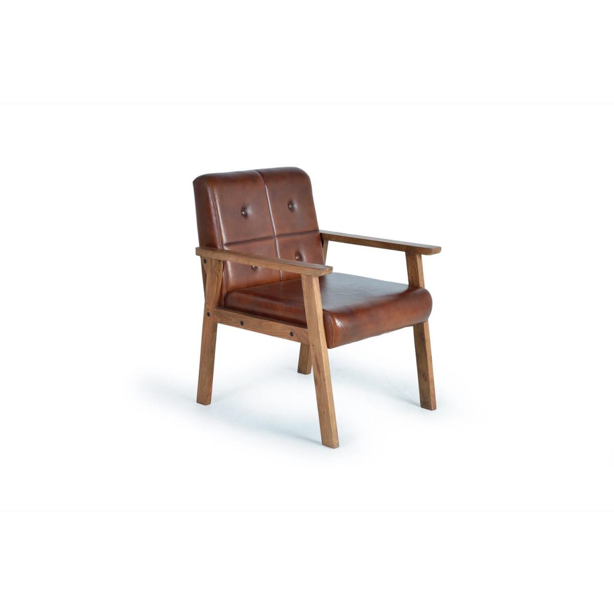 Fauteuil bois, cuir marron 60x65x82cm -