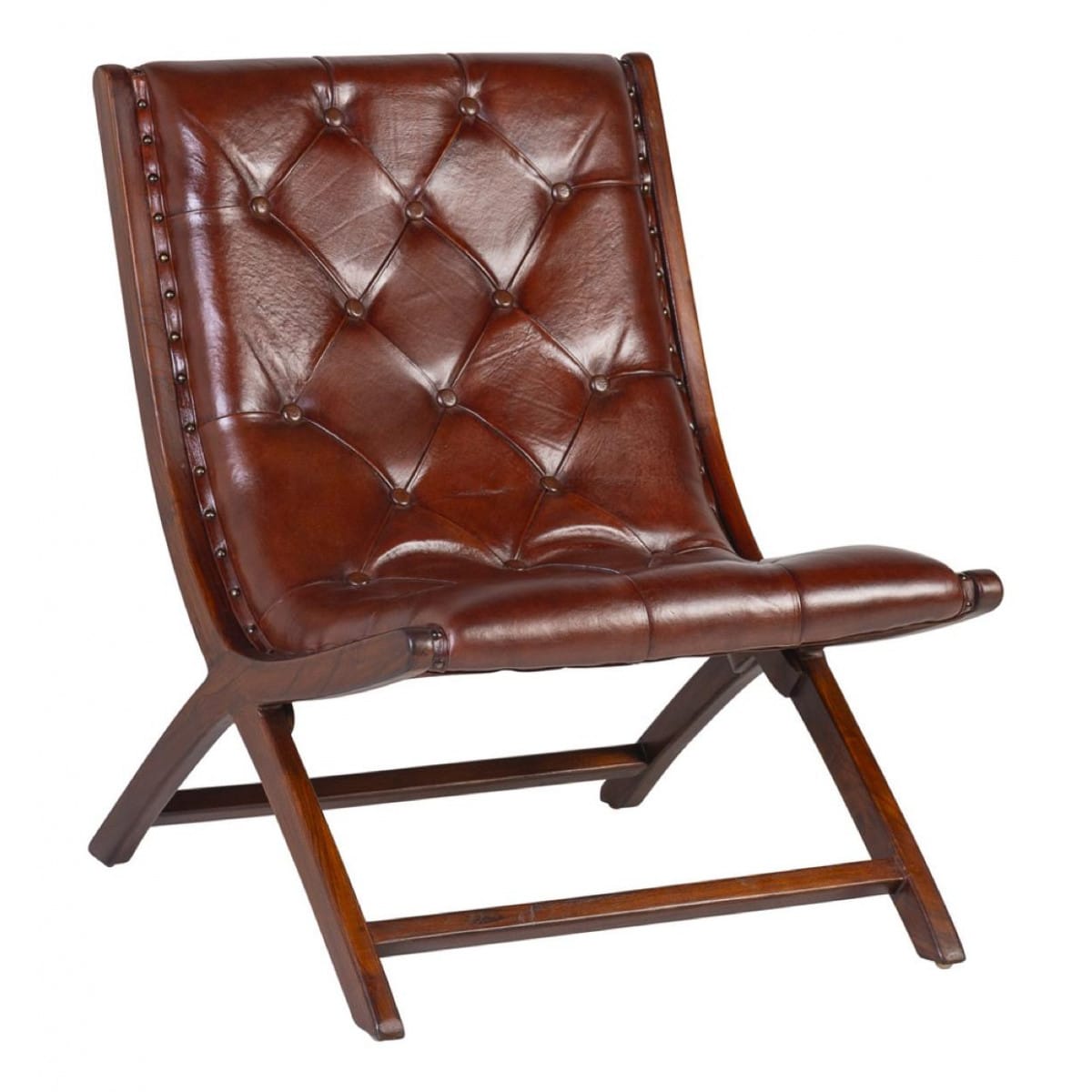 Fauteuil bois cuir marron 67x80x85cm -