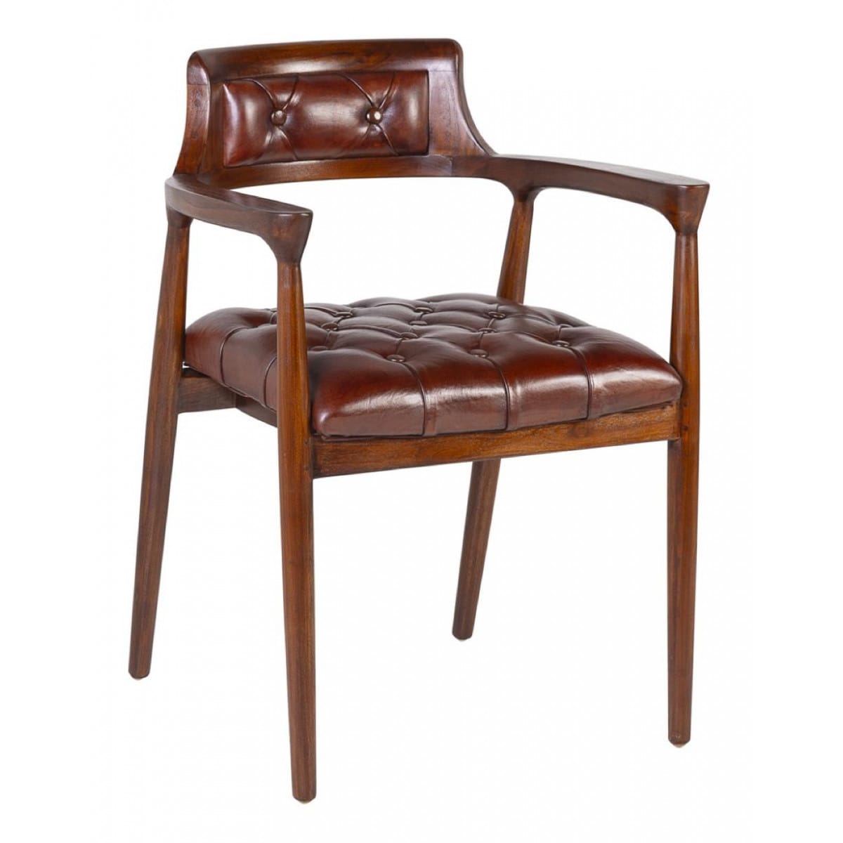 Fauteuil bois cuir marron 60x57x80cm -