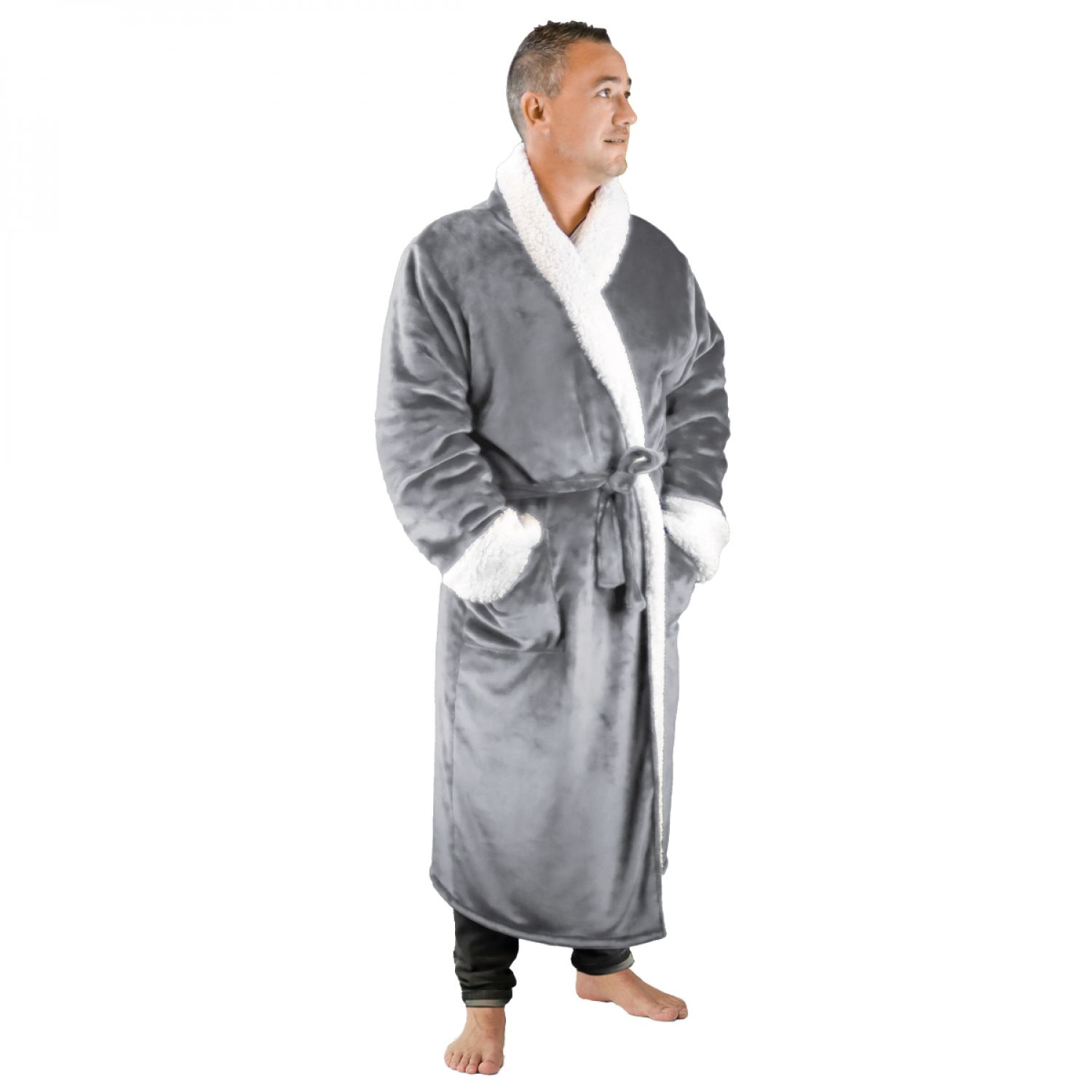 Robe de chambre polaire grise - L/XL