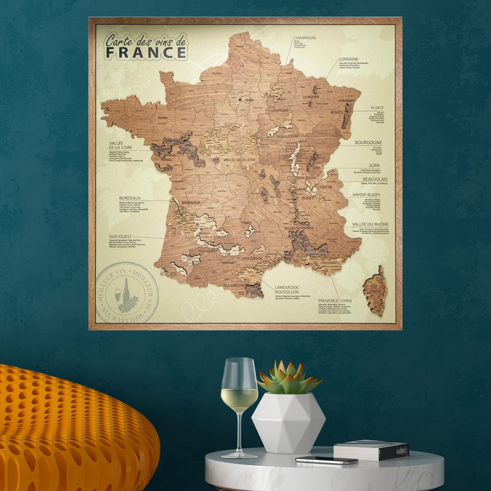 Carte des vins de france panneau beige