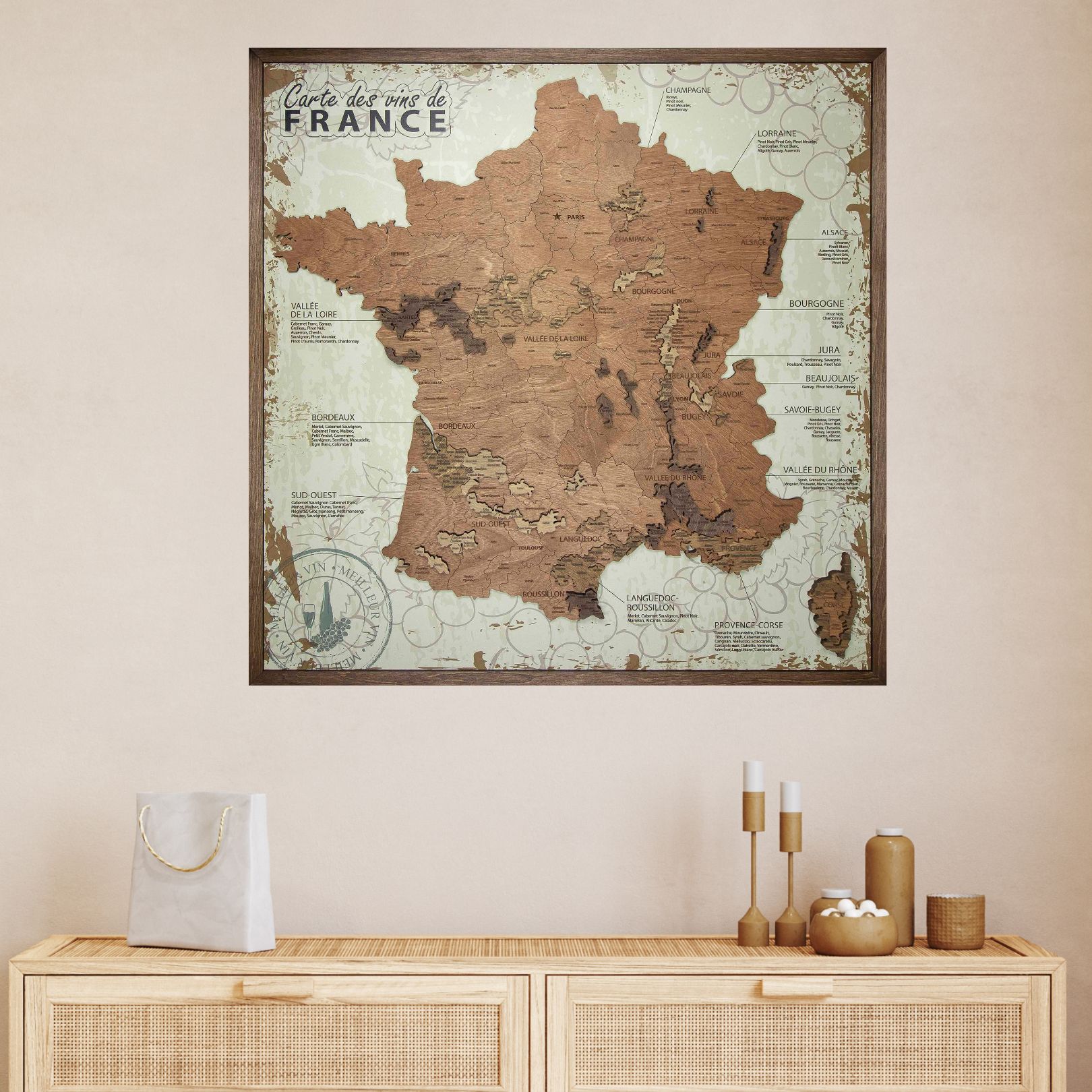 Carte des vins de france panneau blanc