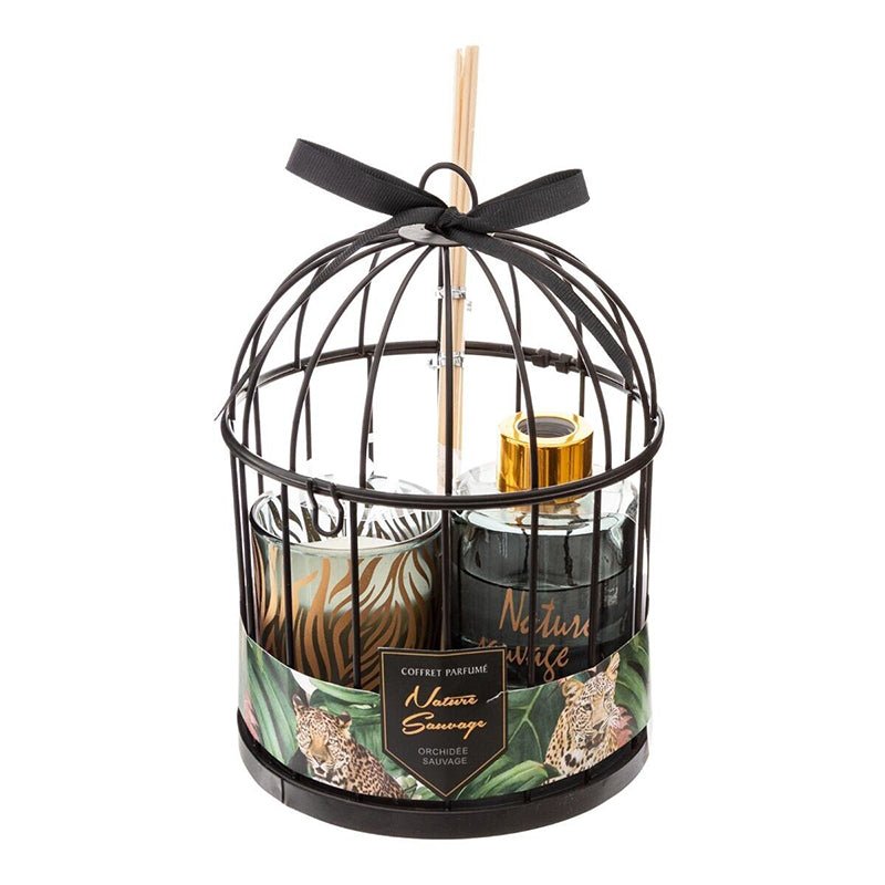 Bougie parfumée noire et diffuseur cage