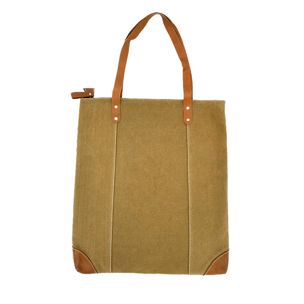 Tote bag cuir et canvas emilie kaki