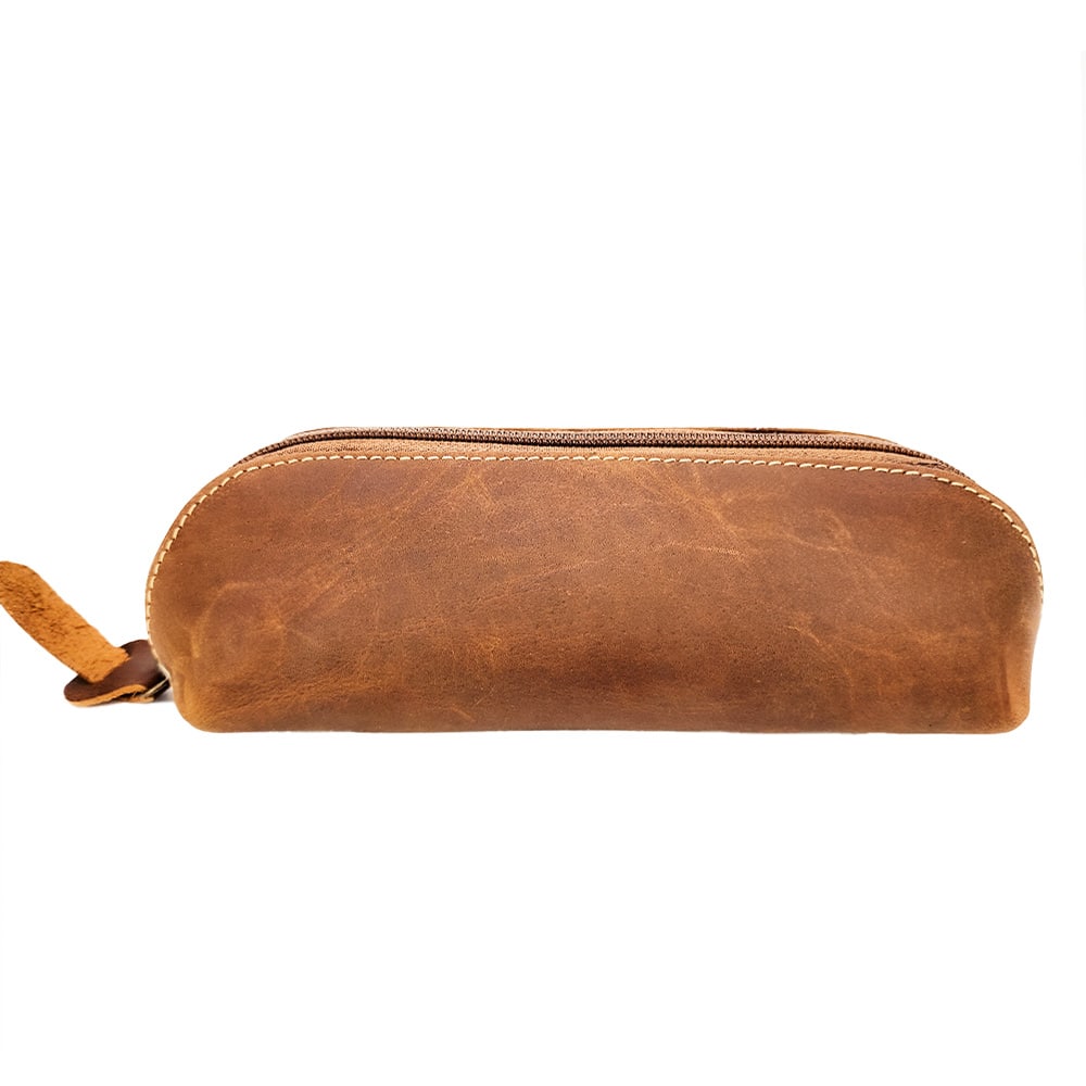 Trousse longue cuir rosy café