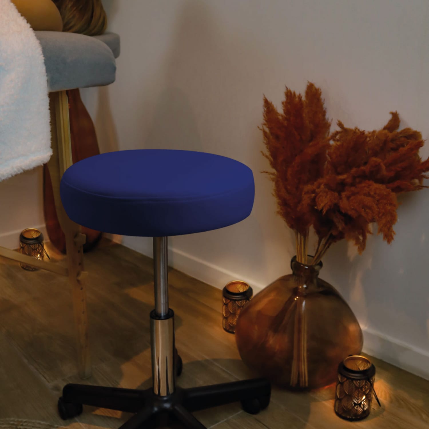 Tabouret rond à roulettes - bleu foncé