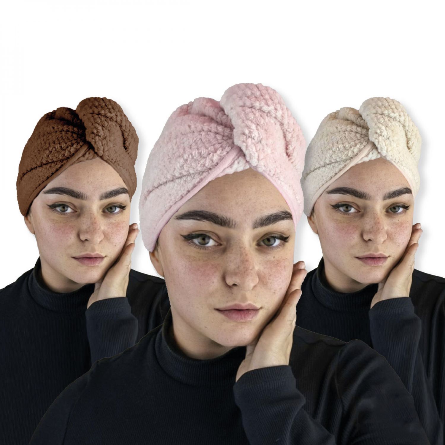 Lot de 3 serviettes microfibres turban 