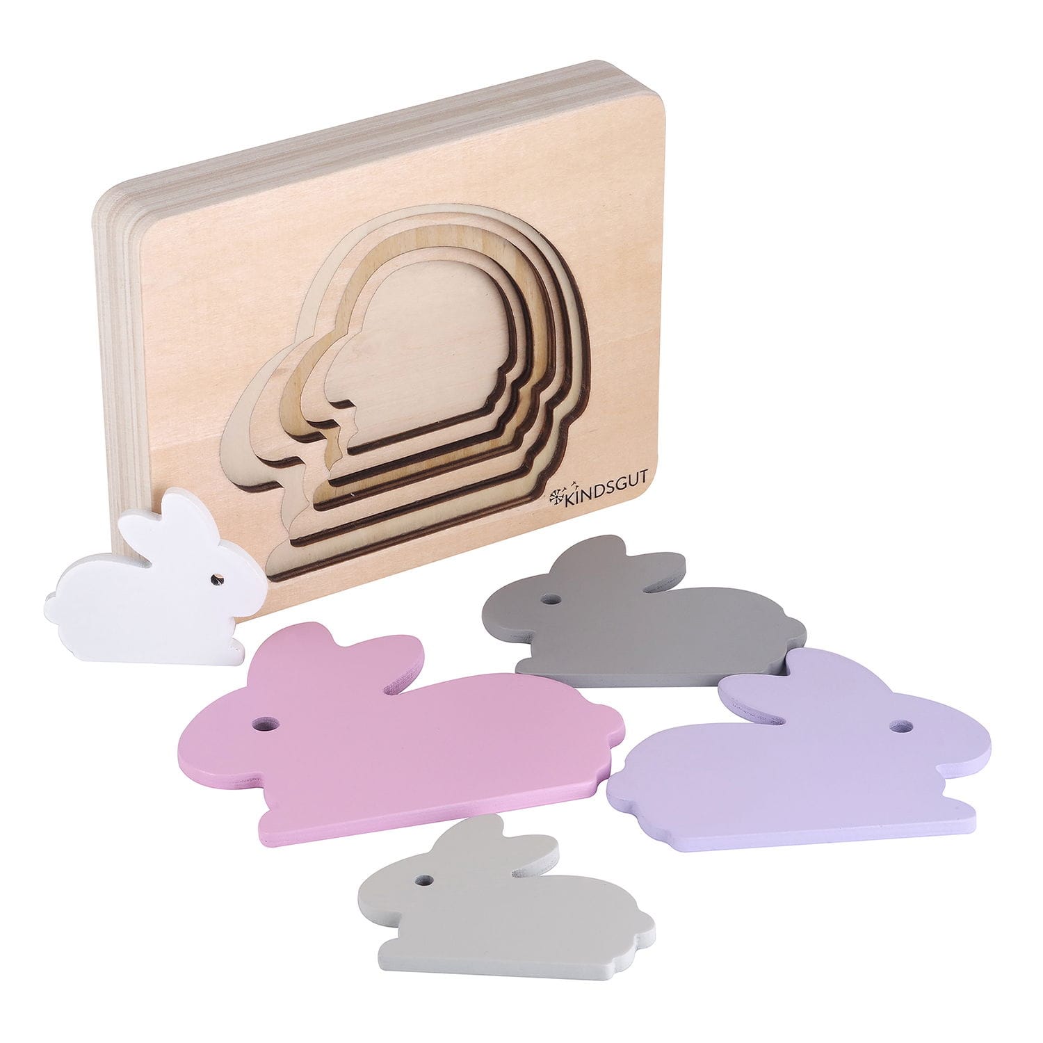 Puzzle animaux lapin en bois Rose