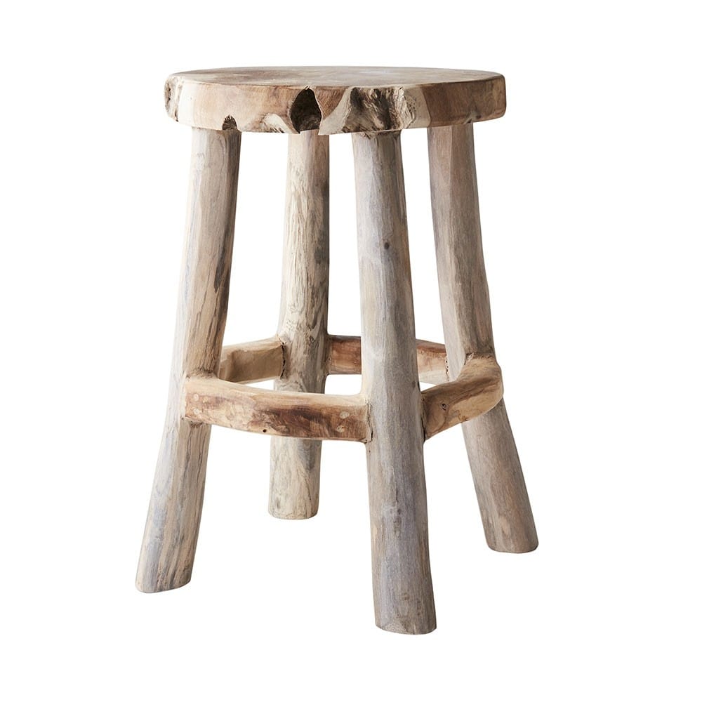 Tabouret rond en bois de teck naturel