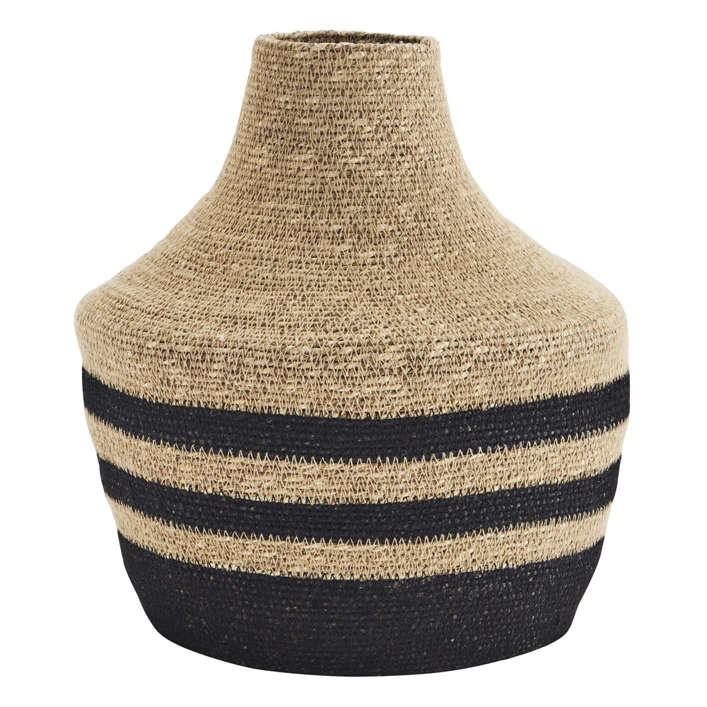 Vase en jonc de mer naturel et noir-