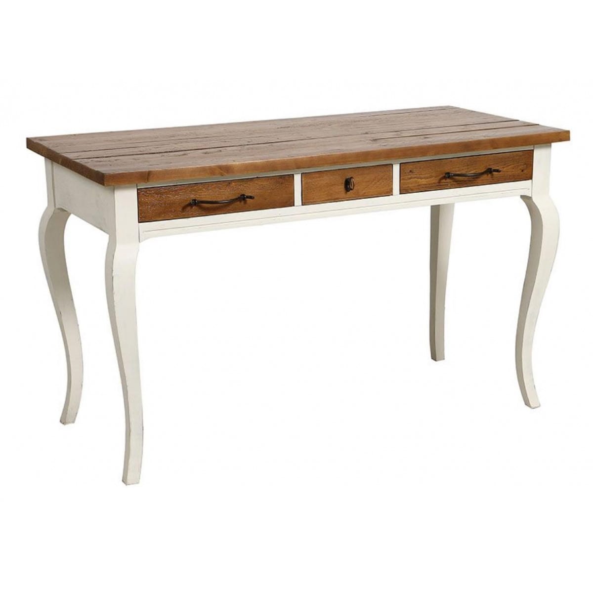 Bureau 3 tiroirs bois blanc - provence