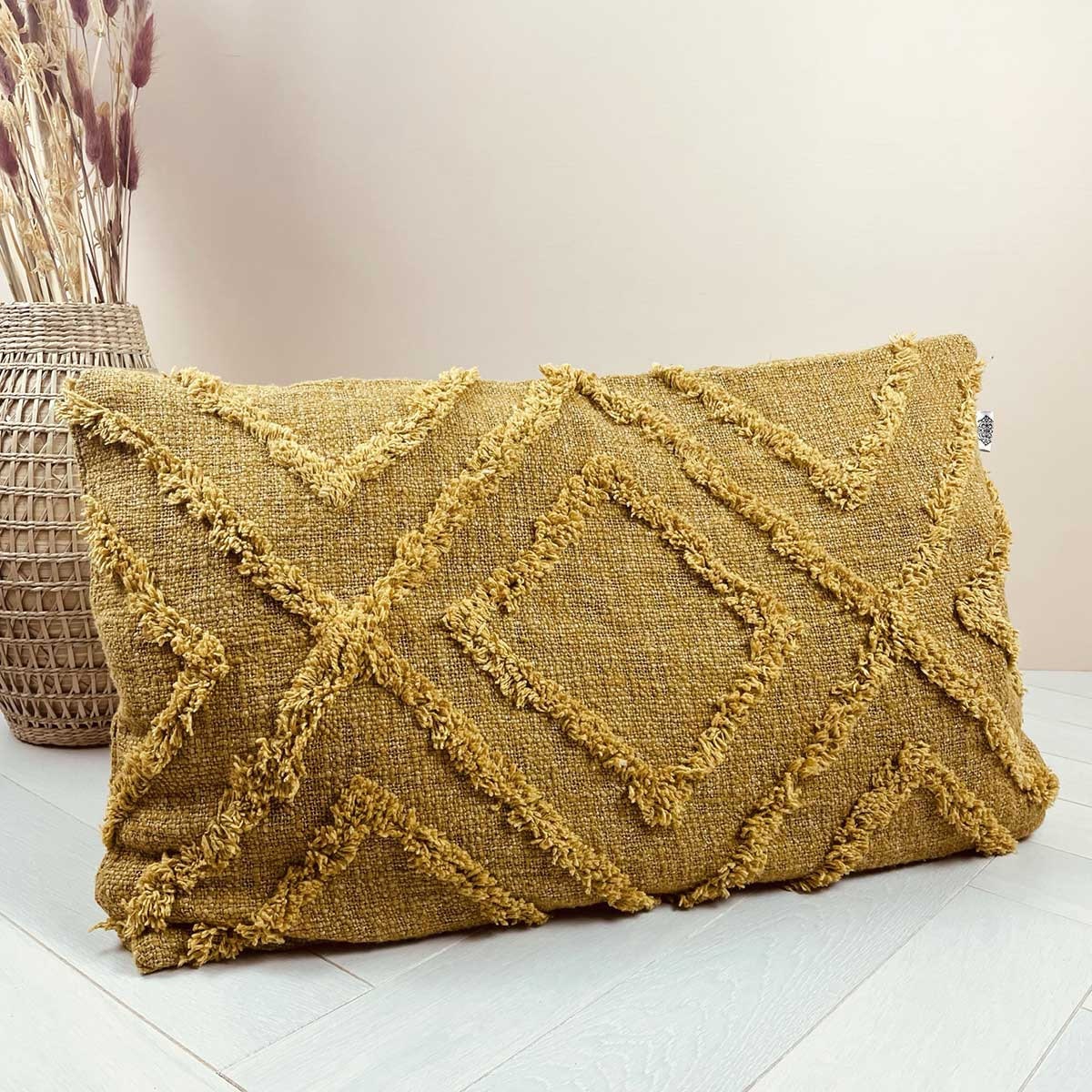 Housse de coussin rectangle jaune