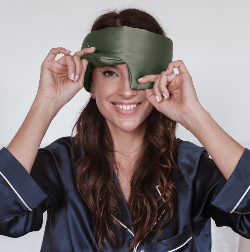 Masque de nuit bandeau en soie vert