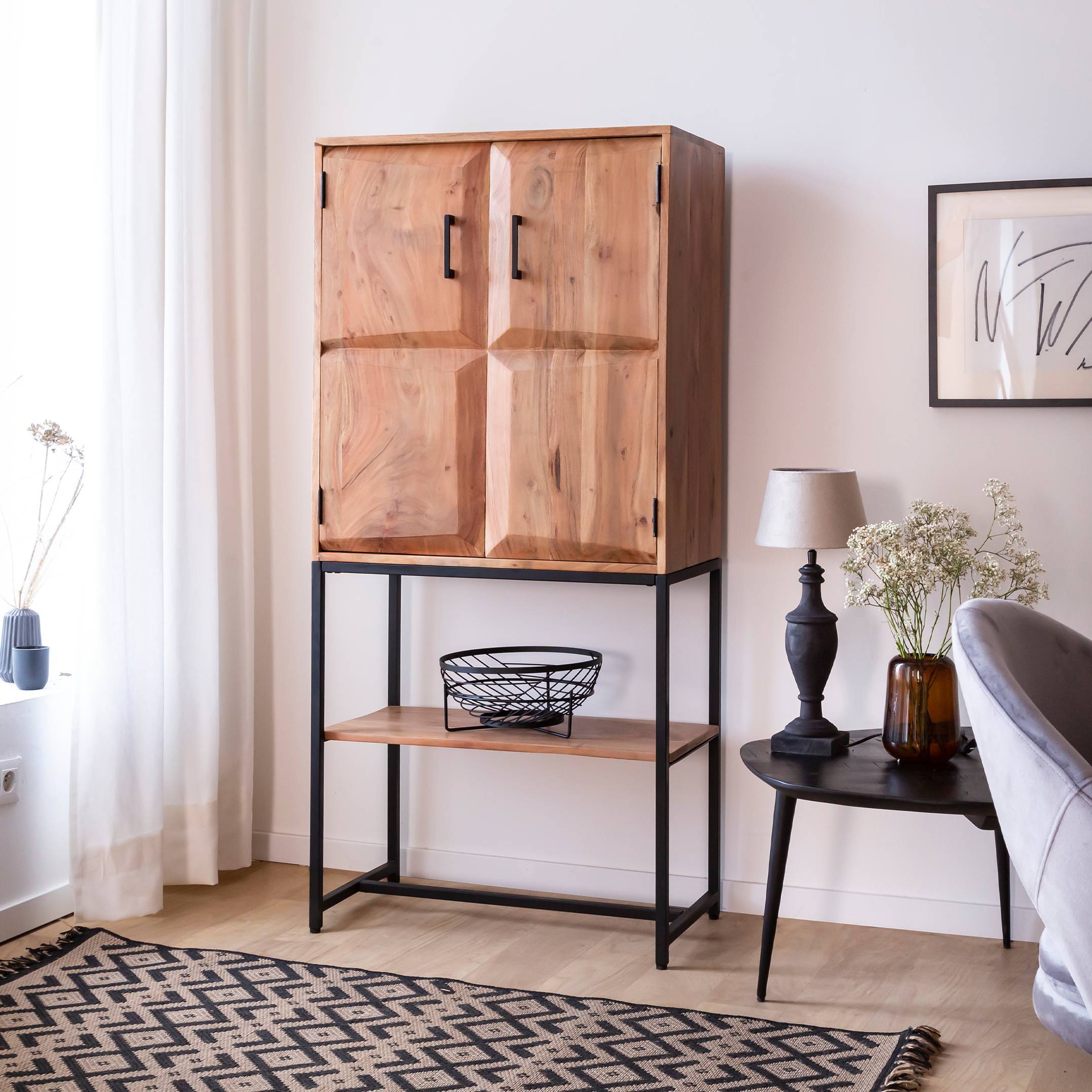 Armoire en bois d'acacia et métal ava