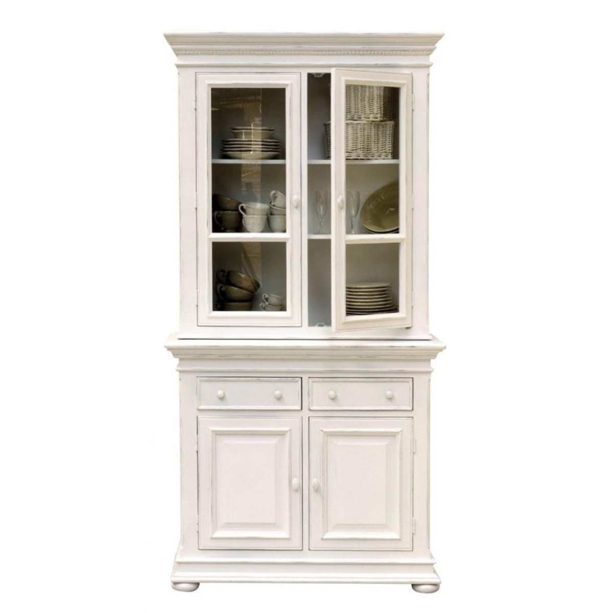 Buffet 2 portes vitrées bois-mdf blanc -