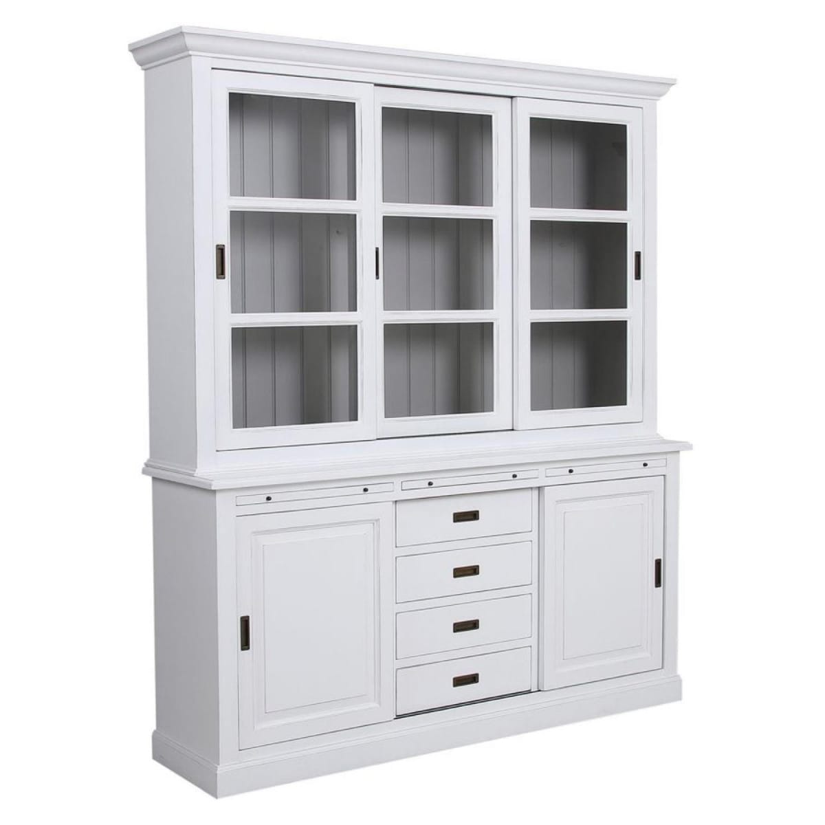 Buffet 3 portes vitrées bois-mdf blanc -