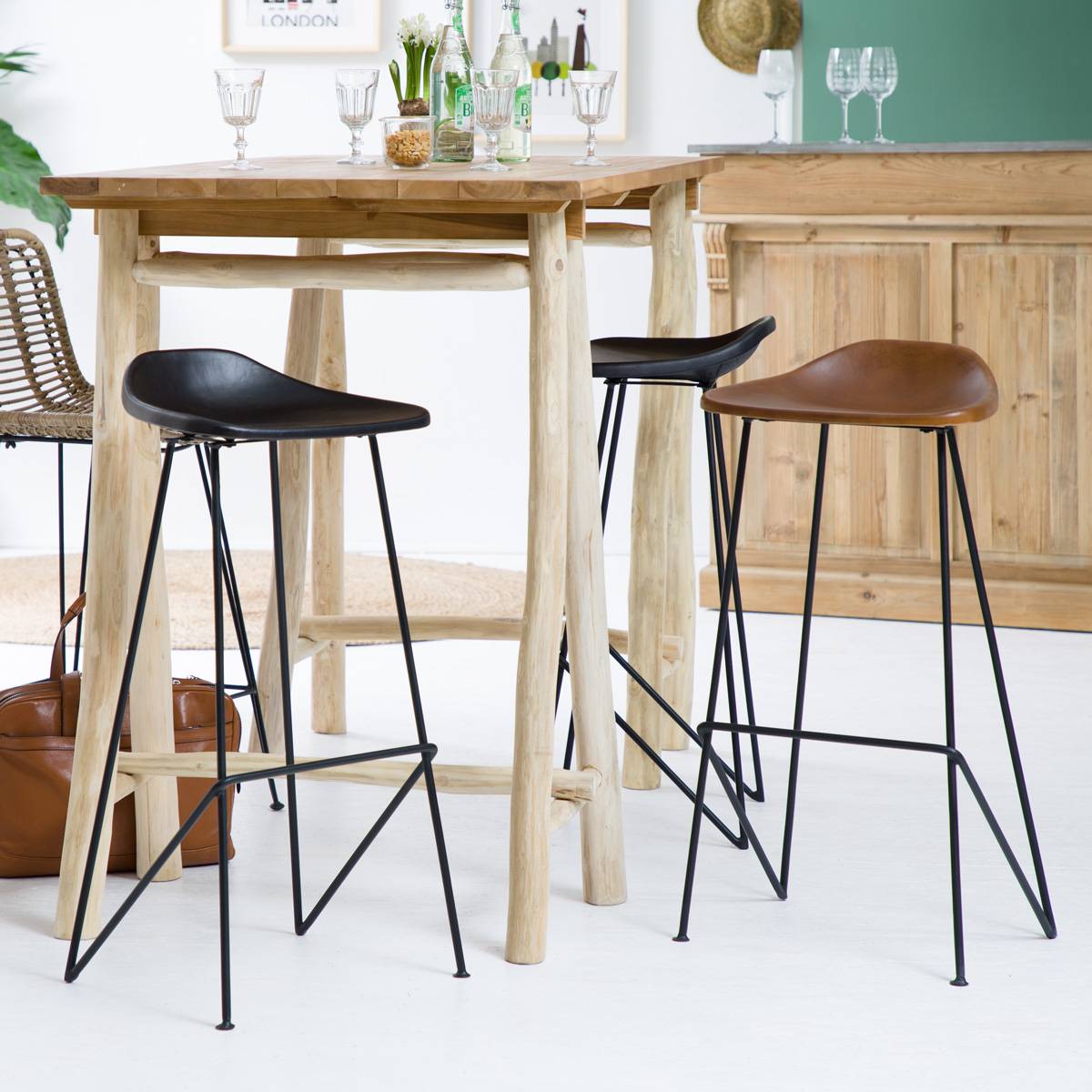 Tabouret de bar en cuir noir archi