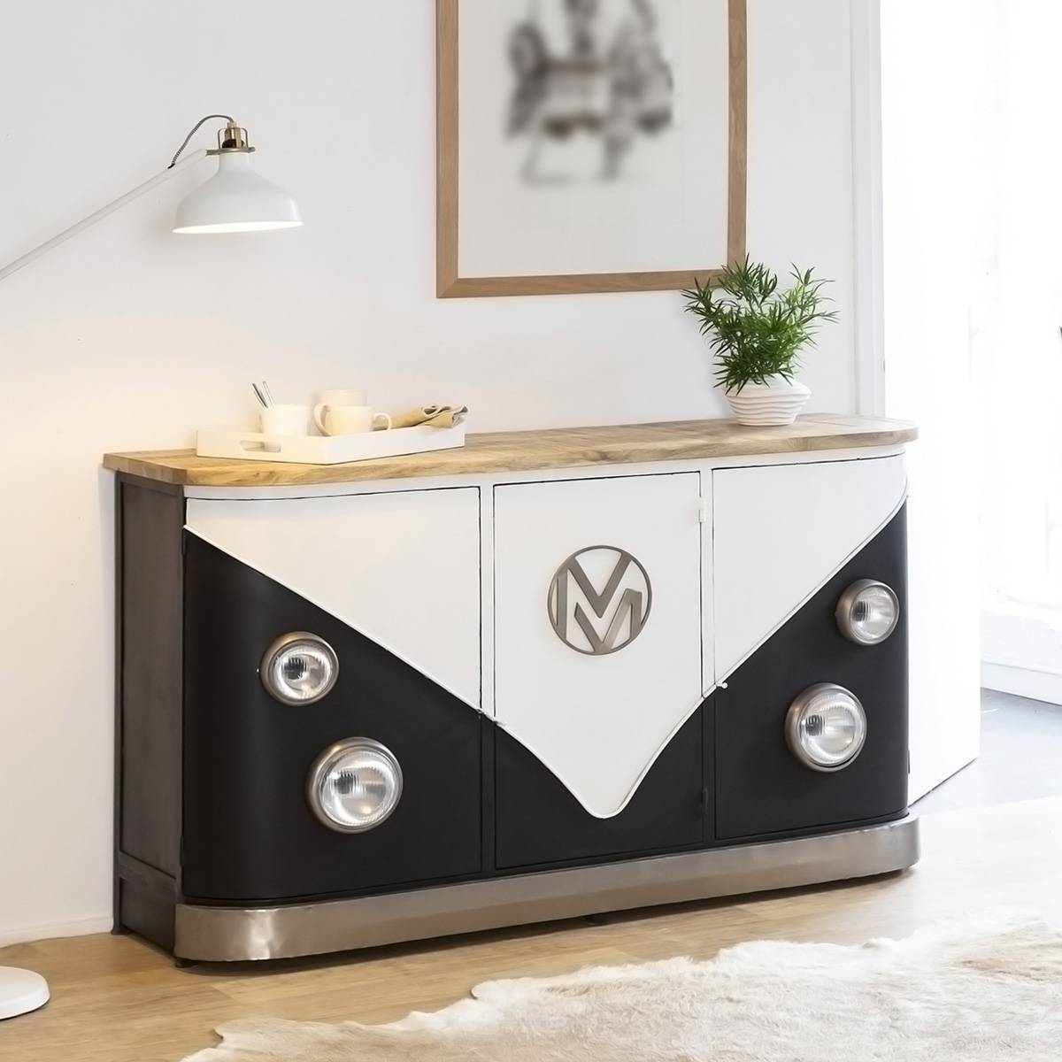 Buffet combi noir avec plateau en bois