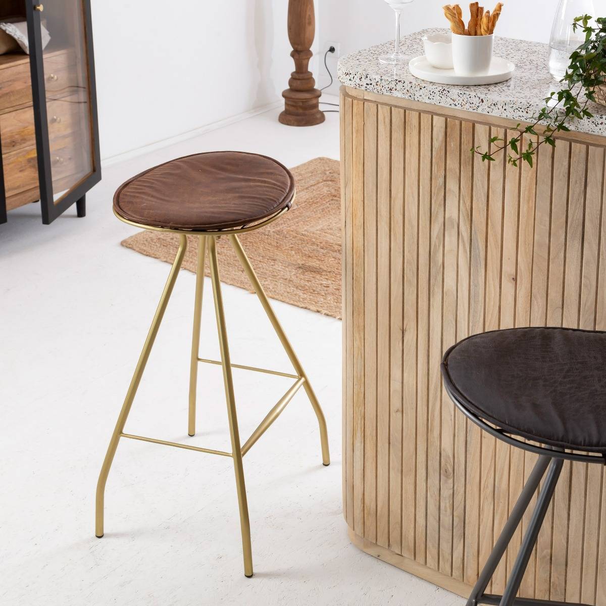 Tabouret de bar en cuir et métal