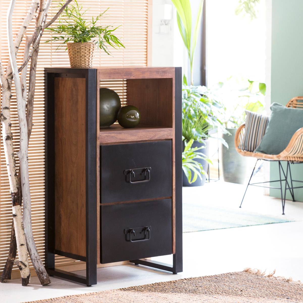 Meuble de rangement en bois d'acacia