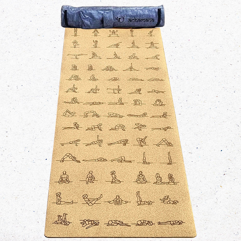 Tapis de yoga liège 6mm asanas +sac yoga