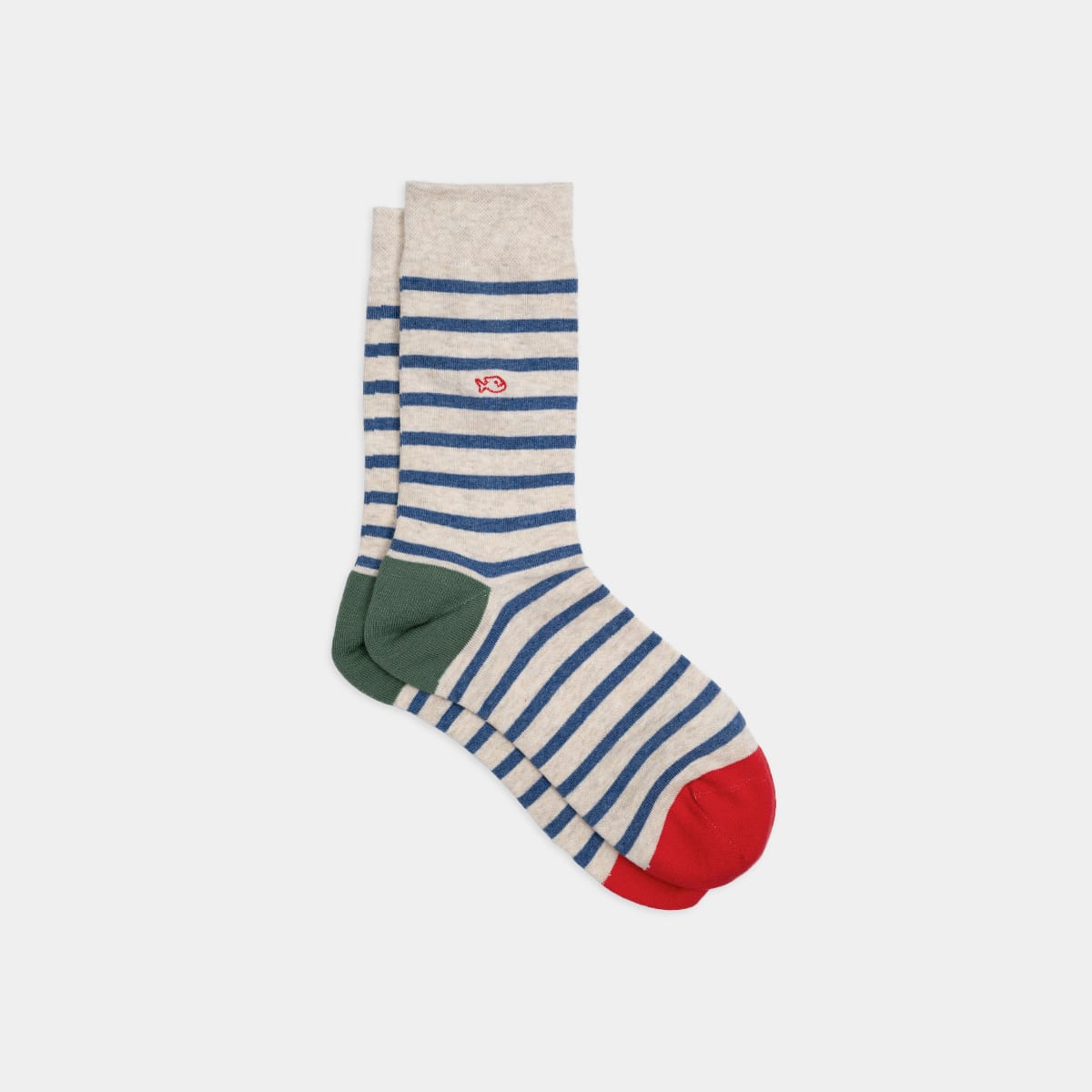 Chaussettes rayures larges beige et bleu